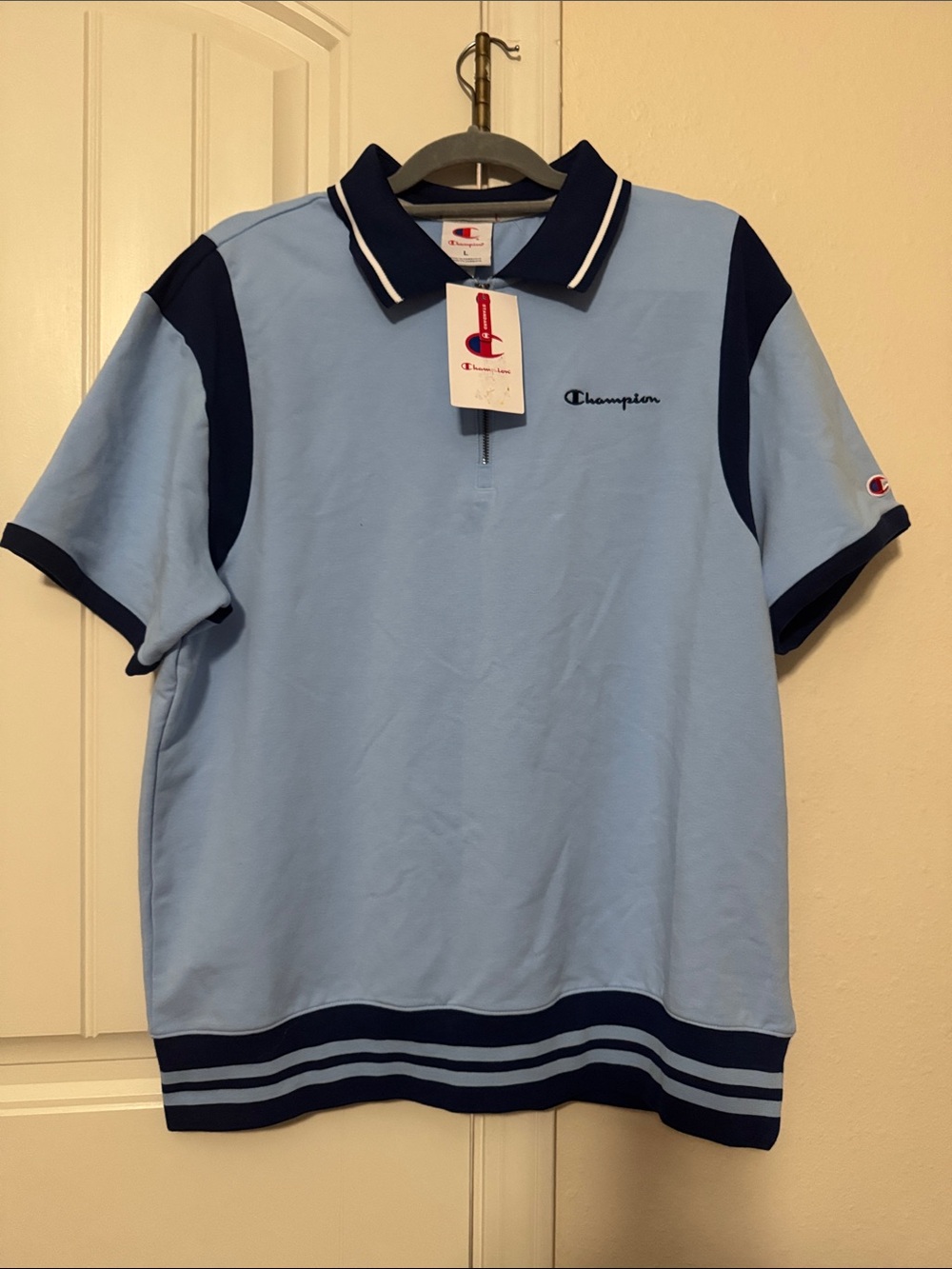 Champion Light Blue Polo with Navy Contrast